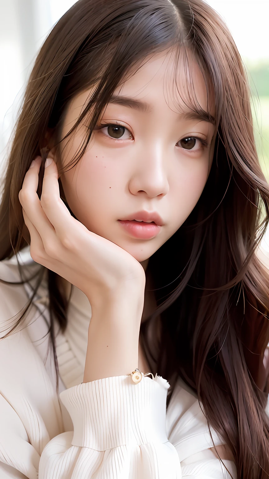 there is a young woman with long hair posing for a picture, ulzzang, jaeyeon nam, blackpink jennie, leaked image, with cute - fine - face, jinyoung shin, young adorable korean face, wan adorable korean face, with round face, girl cute-fine-face, pale round face, with cute doting eyes, heonhwa choe
