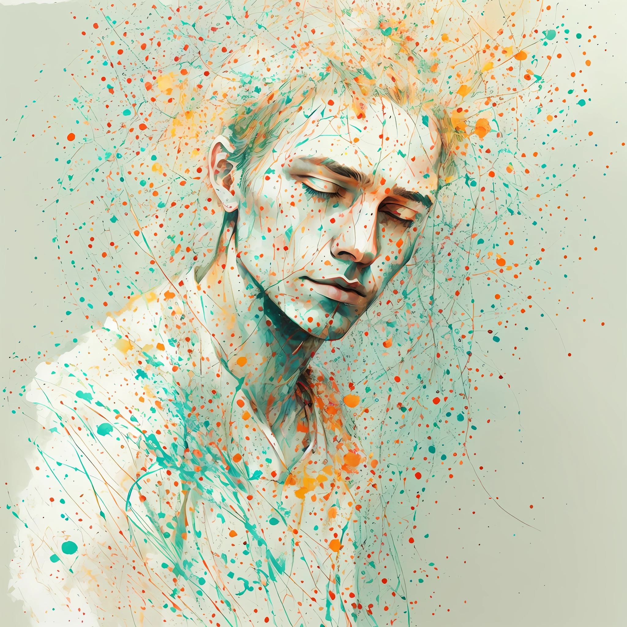 Agnes Cecile's man, luminous design, pastel colors, ink drops, autumn lights