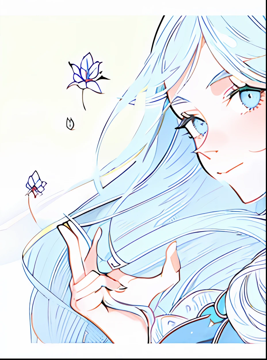 Close-up of a woman with long blue hair in a white dress, Portrait Chevaliers du Zodiaque Fille, alluring elf princess knight, Blue Elf, Elf Girl, Detailed digital anime art, Elf Princess, knights of zodiac girl, An elf queen, fairy queen, elf princess knight, Pisif style, Extremely detailed Artgerm, Pisif daily ranking, Pisif