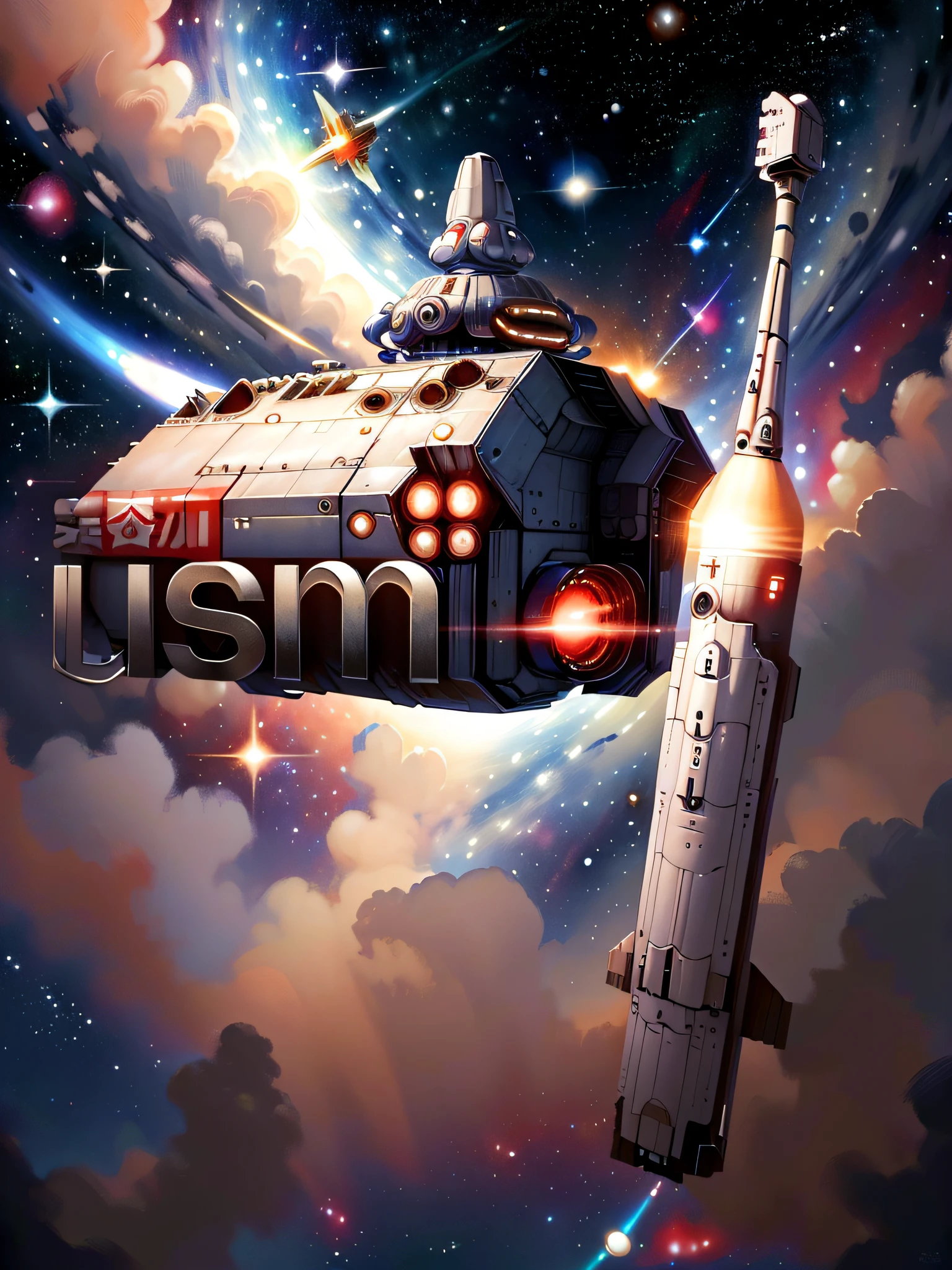 Soviet punk AI spaceship in space,As estrelas,cameras,wide angles