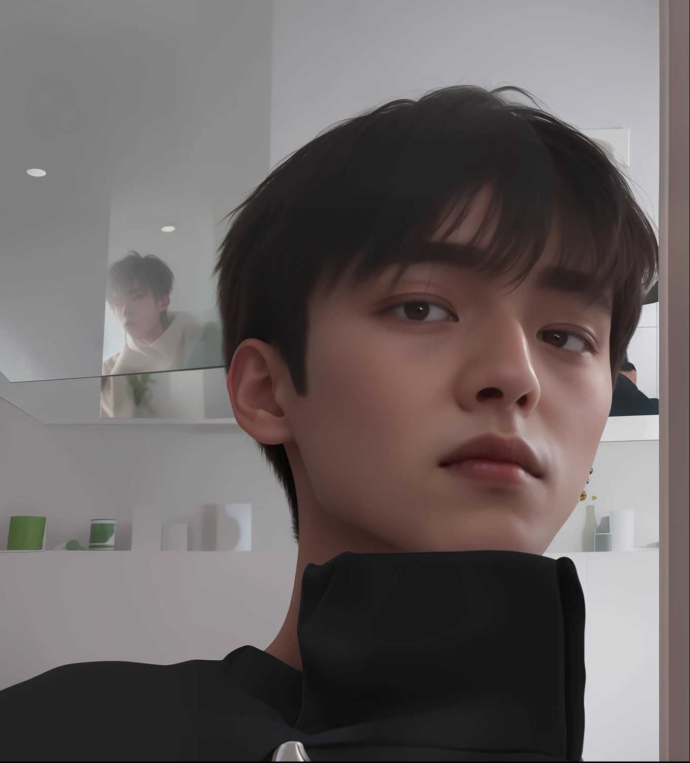there is a young man taking a picture of himself in the mirror, 1 7 - year - old boy thin face, 1 6 years old, boy thin face, 18 years old, 2 2 years old, 2 3 years old, 8k selfie photograph, 21 years old, yanjun chengt, cai xukun, inspired by jeonseok lee