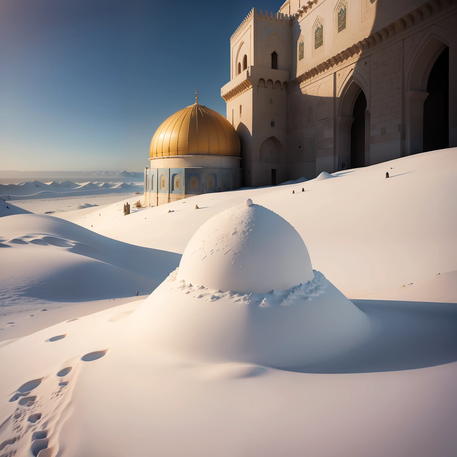 al aqsa mosque, snow realstic dune