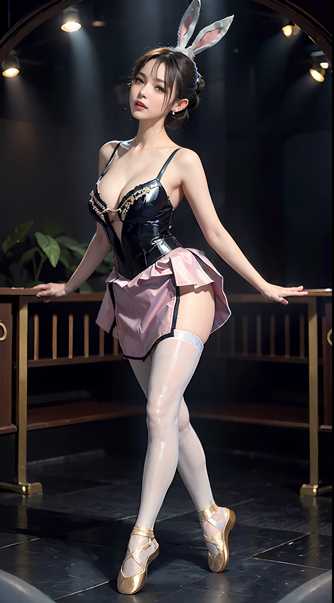 Surrealist women by David Hockney and Alphonse Mucha,Fantasyart,photographrealistic,动态照明,art stations,poster for,Volumetriclighting,Very detailed faces,4 k'',1girll,Stage,low tune,facial closeups,(Ballet costumes,Bunny Girl earrings,ballet dance,Superskirt,:1.4), bob hair,Redlip,ssmile,low chest,deep v big breat,Raised sexy,Bigst,Large brts,Breast swelling,Rhest,blakings,Breasts are plump,crisp breasts,A plum,the breasts are large,Se expressions,Wear earringng a choker,Wear a bracelet,The stands up,standing on your feet,long leges,blackstockings,Wet all over,Moisturizes the whole body,huge tit,Red lips,stocklings,black lence stockings,slenderlegs,Hdance,full bodyesbian,beautifullegs,Dance,gracefulness,soft,wears glasses