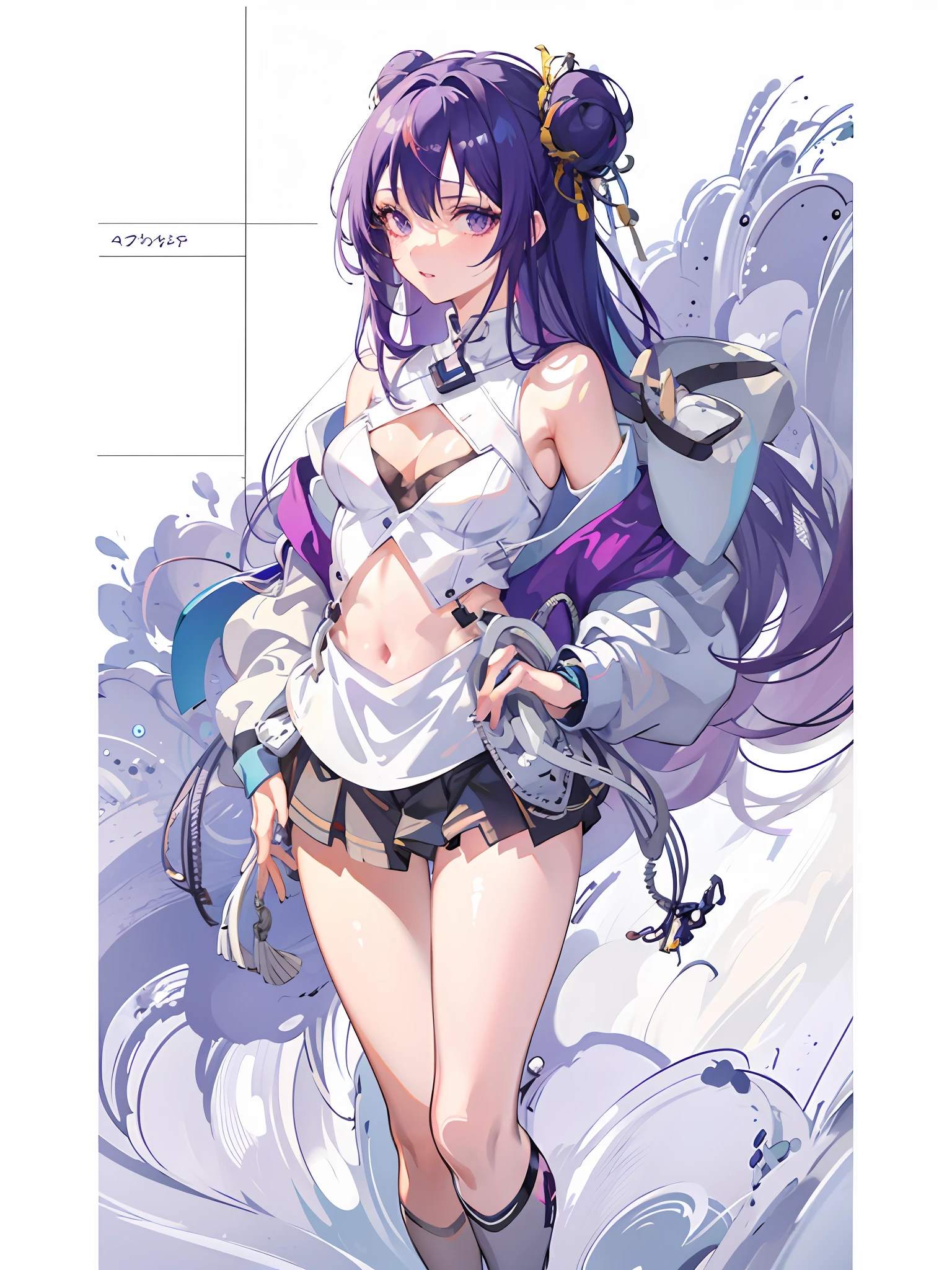 Anime girl with purple hair and white top walking down the street, Smooth anime CG art, Guviz, Official artwork, Fine details. Girl Front, anime visual of a cute girl, trending on artstation pixiv, Guviz-style artwork, high detailed official artwork, trending on cgstation, anime full body illustration, trending at cgstation