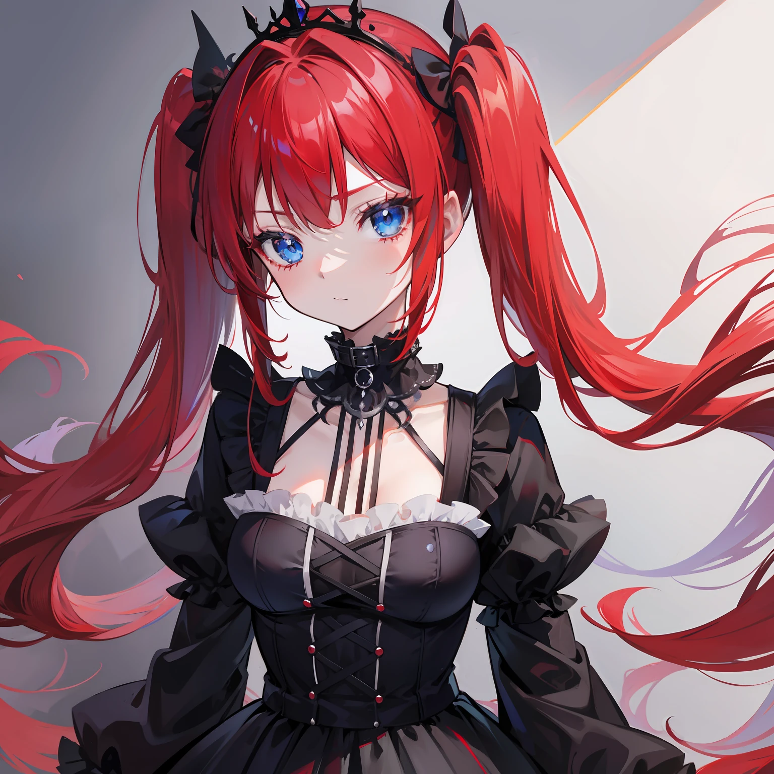 Red hair, Blue eyes, twintails, Goth Lolita, Darkgoth, Collar,Crown tiara,pride,solo,loli,Long hair,