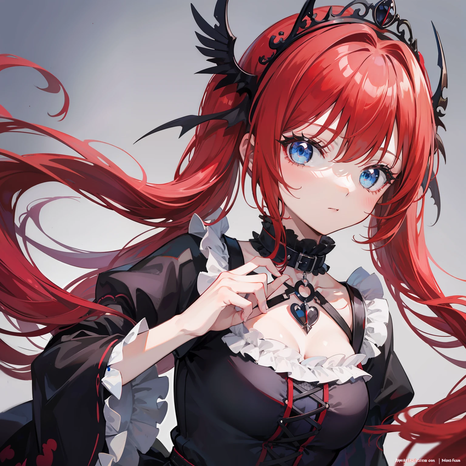 Red hair, Blue eyes, twintails, Goth ta, Darkgoth, Collar,Crown tiara,pride,solo,lolig hair,