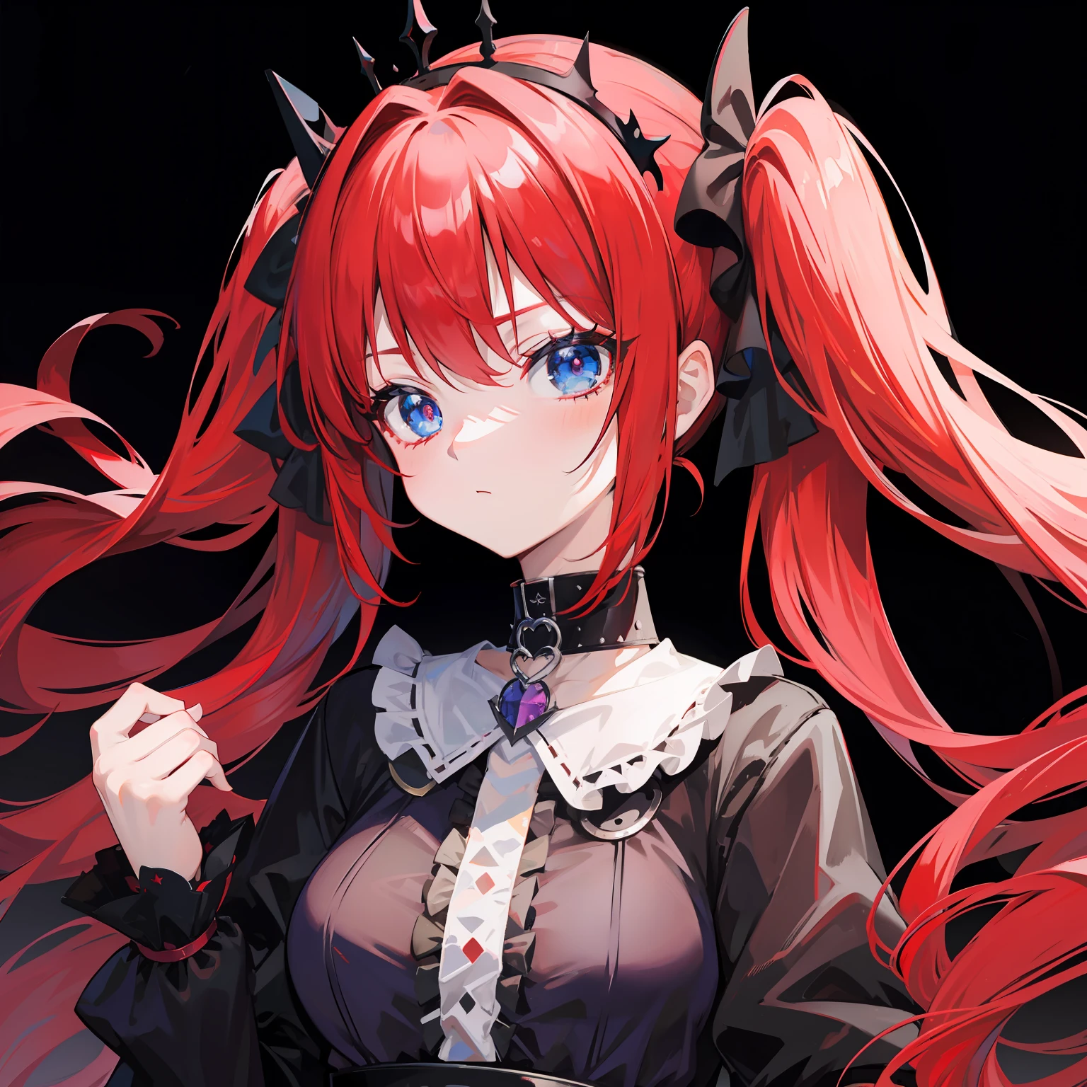 Red hair, Blue eyes, twintails, Goth ta, Darkgoth, Collar,Crown tiara,pride,solo,lolig hair,