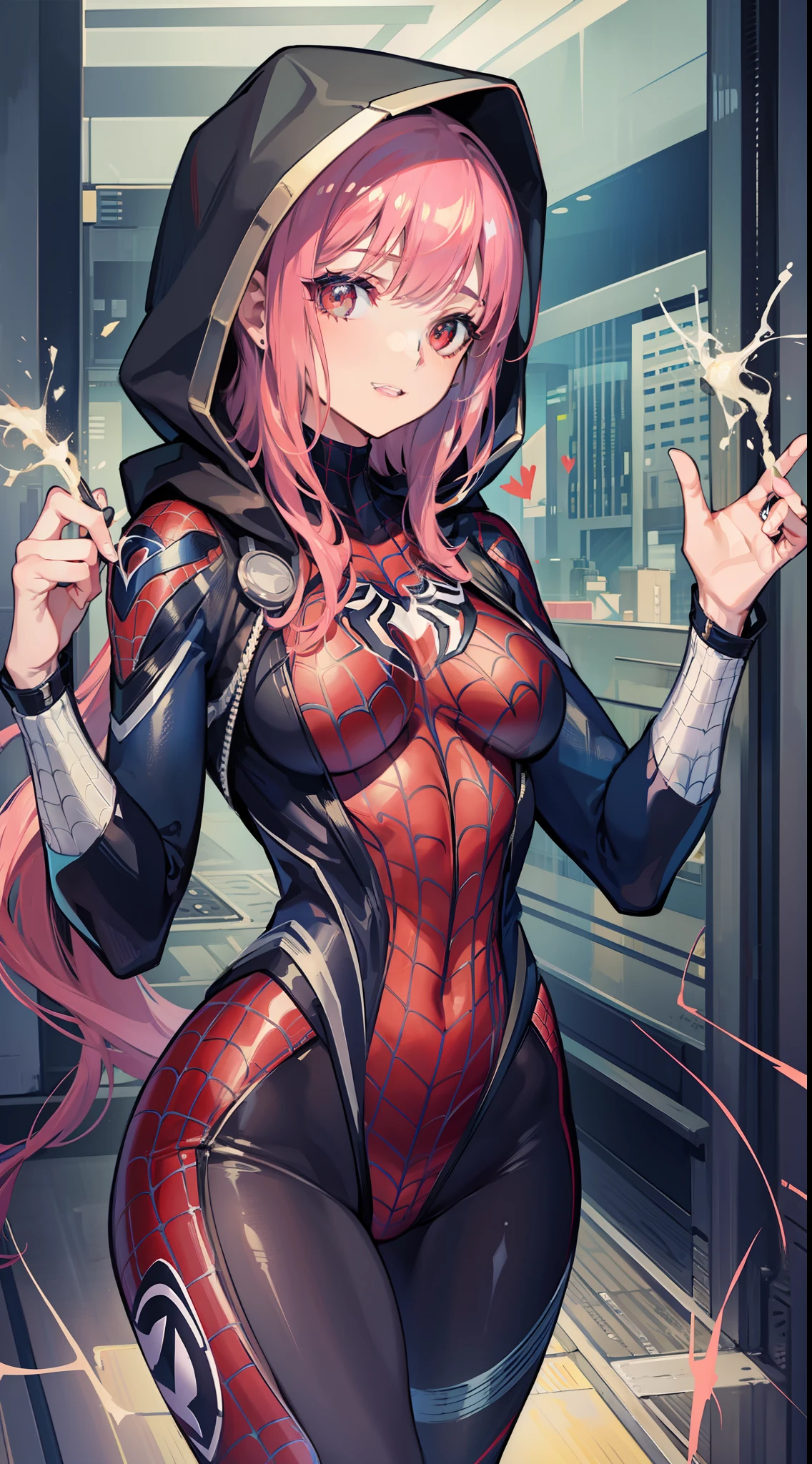 Female Spider-Man,All-inclusive tights,Head all-inclusive hood,Sexy figure,Hands to hearts
