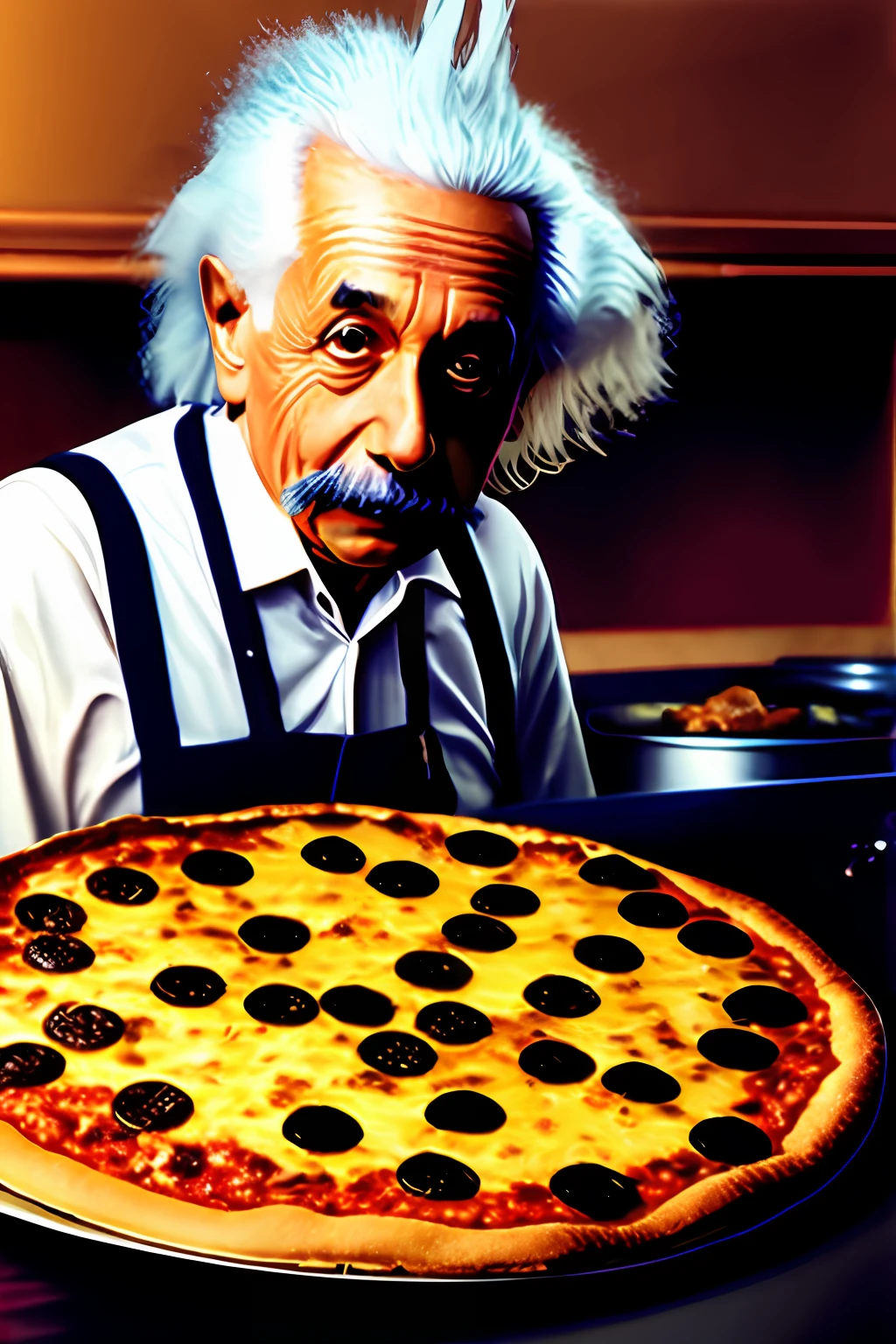 Albert Einstein fazendo pizza