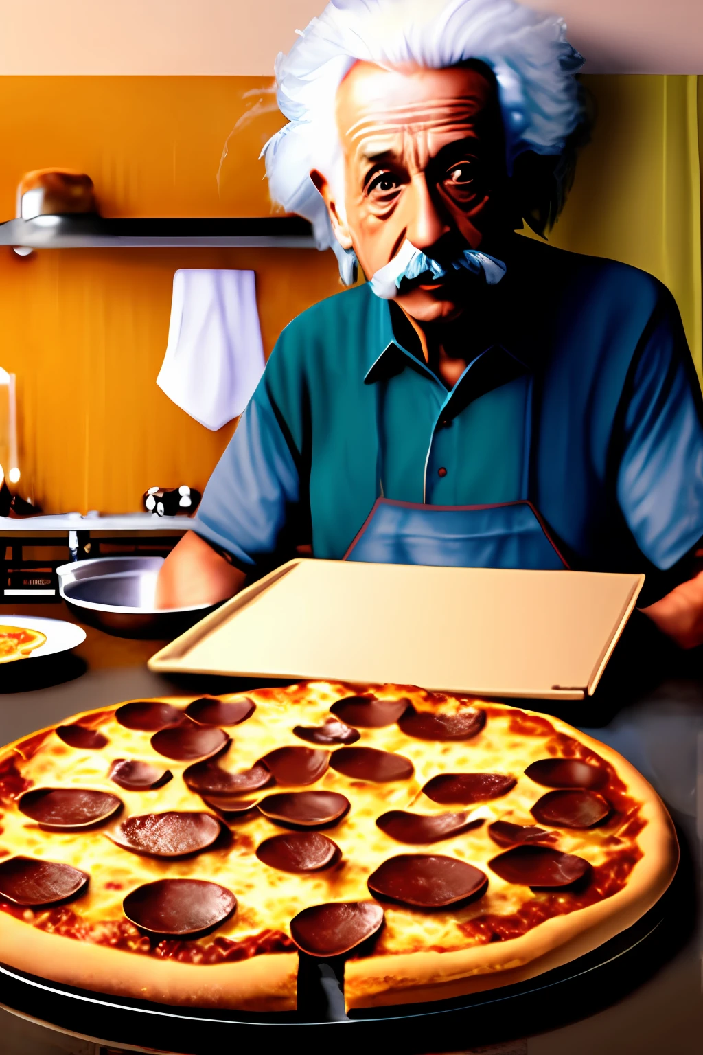 Albert Einstein fazendo pizza