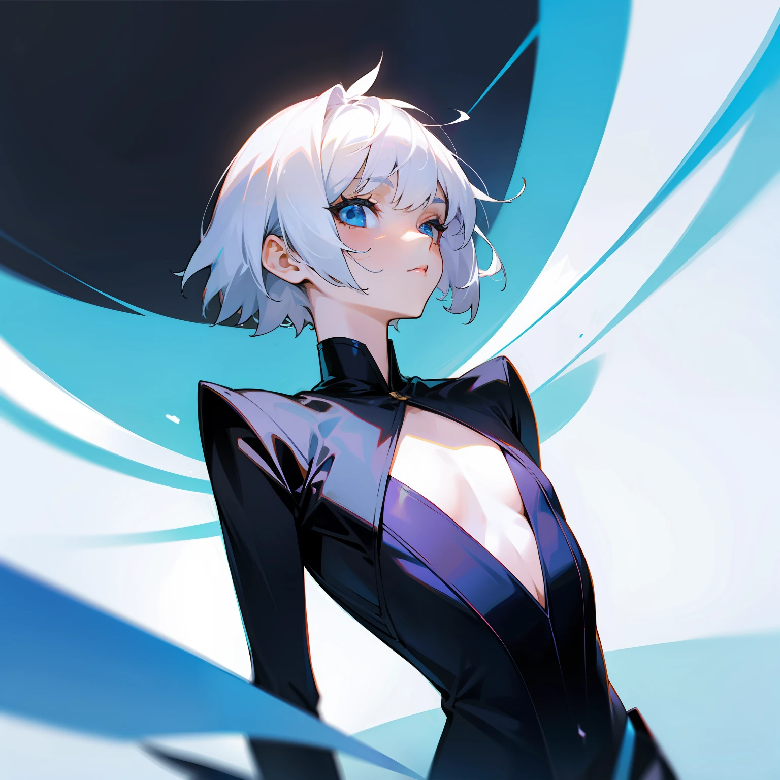 Two-dimensional arrogant flat chest white hair short hair girl