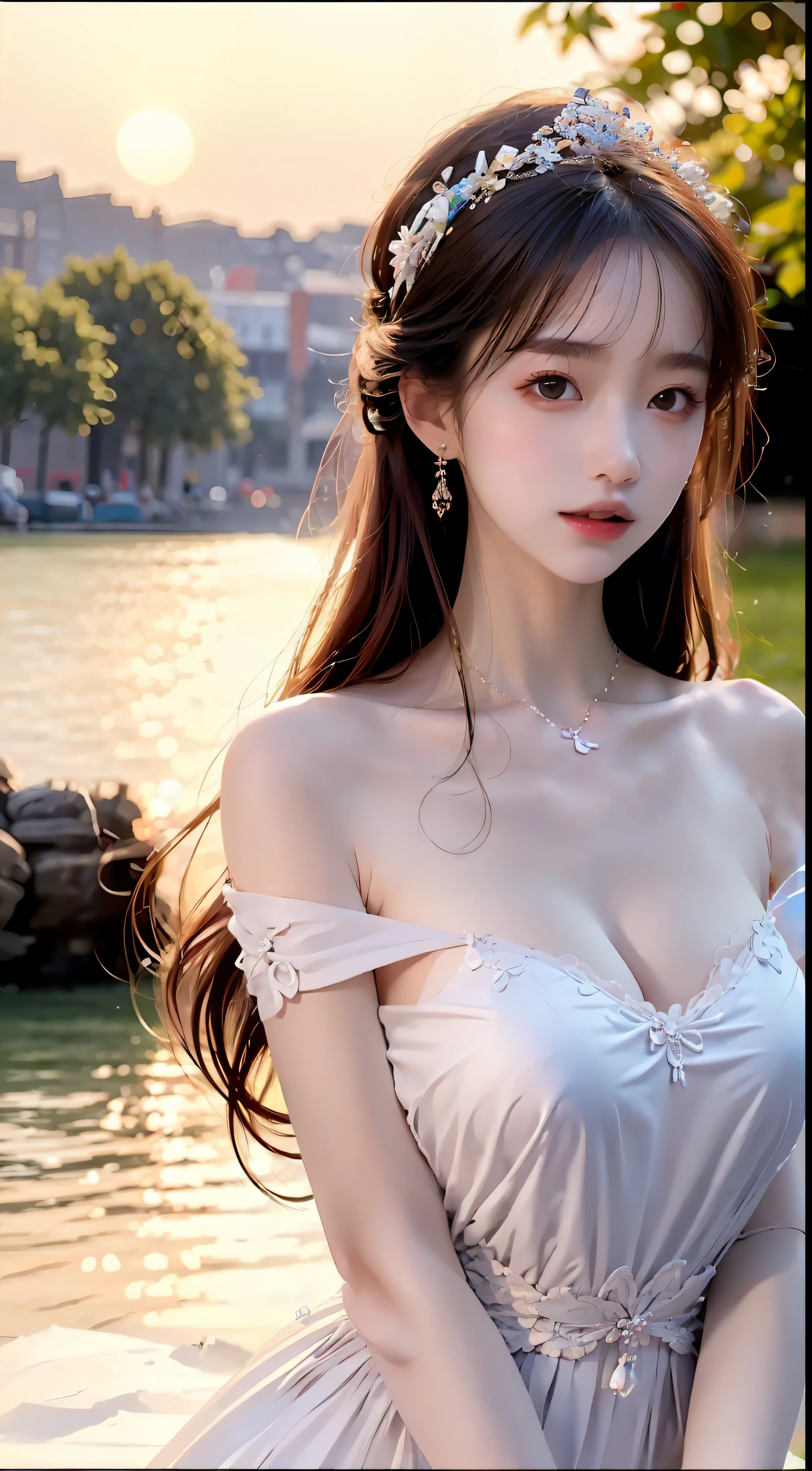 tmasterpiece,best qualtiy,(realisticlying,photo-realistic:1.37),8K,an extremely delicate and beautiful,astounding,finedetail,offcial art,absurderes,Incredibly Ridiculous res,hugefilesize,ultra - detailed,extremely detaile,Beautiful Meticulous Girl,1girll,(perfect female shape),full bodyesbian,middle breasts,shift dresses,Lace,The sun shines,Bare with thighs,high-heels,Collar