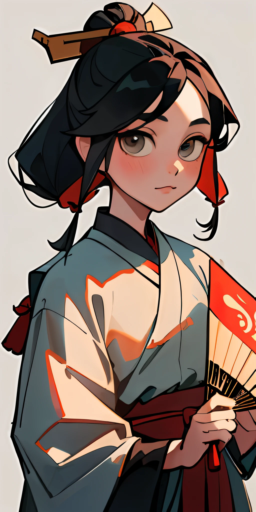 (best quality, masterpiece), 1girl, ancient Chinese woman, a fan, ancient Chinese clothing, flowing tulle, light silk, dango hair, screen, embroidery, upper body, simple background, looking at viewer,(best quality, masterpiece), 4k, --v 6