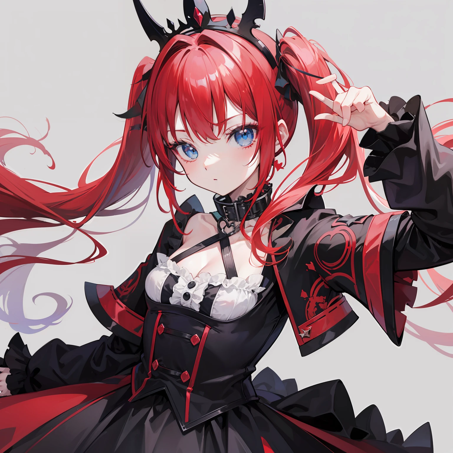 Red hair, Blue eyes, twintails, Goth Lolita, Darkgoth, Collar,Crown tiara,pride,solo,loli,Long hair,