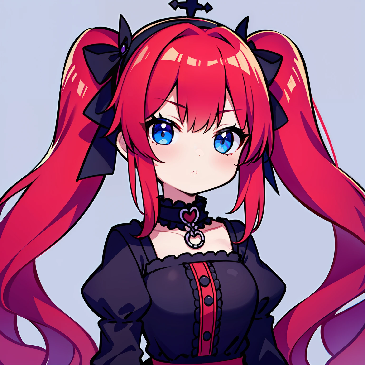 Red hair, Blue eyes, twintails, Goth ****ta, Darkgoth, Collar,Crown tiara,pride,solo,****,Long hair,