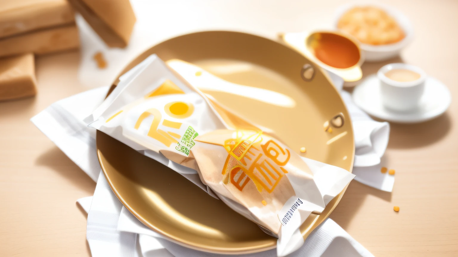 There was a bag of food on a plate on the table, taken with canon 8 0 d, Wang Chen, Good morning, food blog photo, morning golden hour, summer morning, morning hour, shot with canon eoa 6 d mark ii, super realistic food picture, jia, late morning, shot on nikon z9, smooth in _ Background with