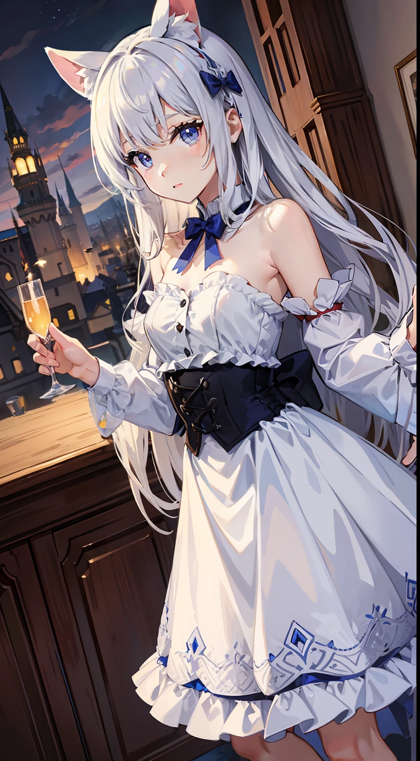 alice,long whitr hair,in the castle,magical girl,full bodyesbian