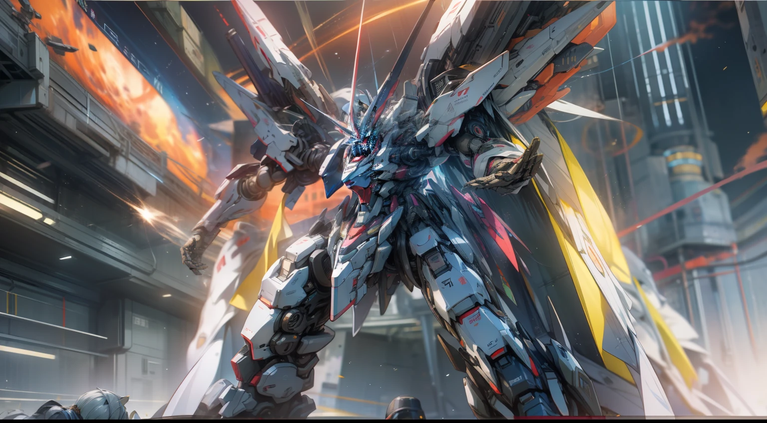 Highest image quality，Outstanding details，超高分辨率，（Fidelity：1.4）,Unicorn Gundam 02 Banshee, Combat action to repay the banshee, The background is the outer space steel bullet robot war，cyber punk perssonage，Futuristic，mechanically aesthetic，Virtual Engine 5，Perfect detail rendering，rendering by octane，hyper HD