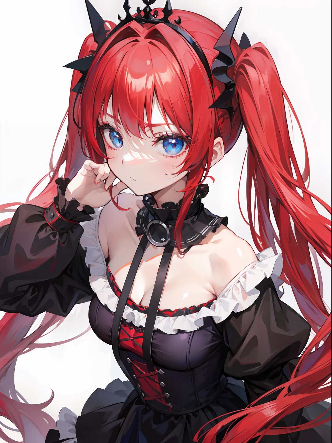 Red hair, Blue eyes, twintails, Goth ta, Darkgoth, Collar,Crown tiara,pride,solo,lolig hair,