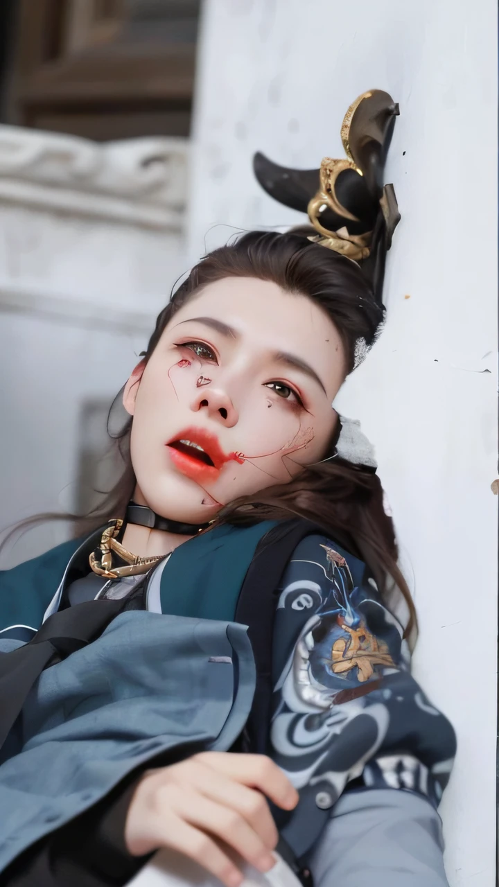 A man bleeds,deathia,agony,bleeding from the corners of her mouth,A mouthful of blood erupted from his mouth,Tree Bright Ultra HD, retinas, Masterpiece, ccurate, Anatomically correct, Textured skin, Super detail, High details, High quality, Best quality, A high resolution, 8K, HD