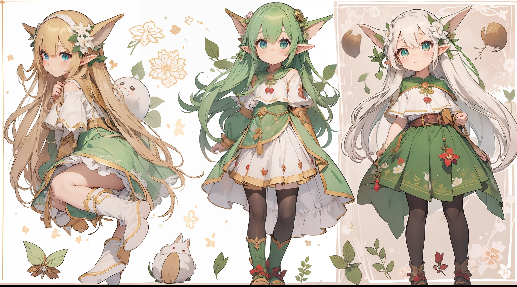 Draw a full body photo of a cute elf girl living in a magical forest。