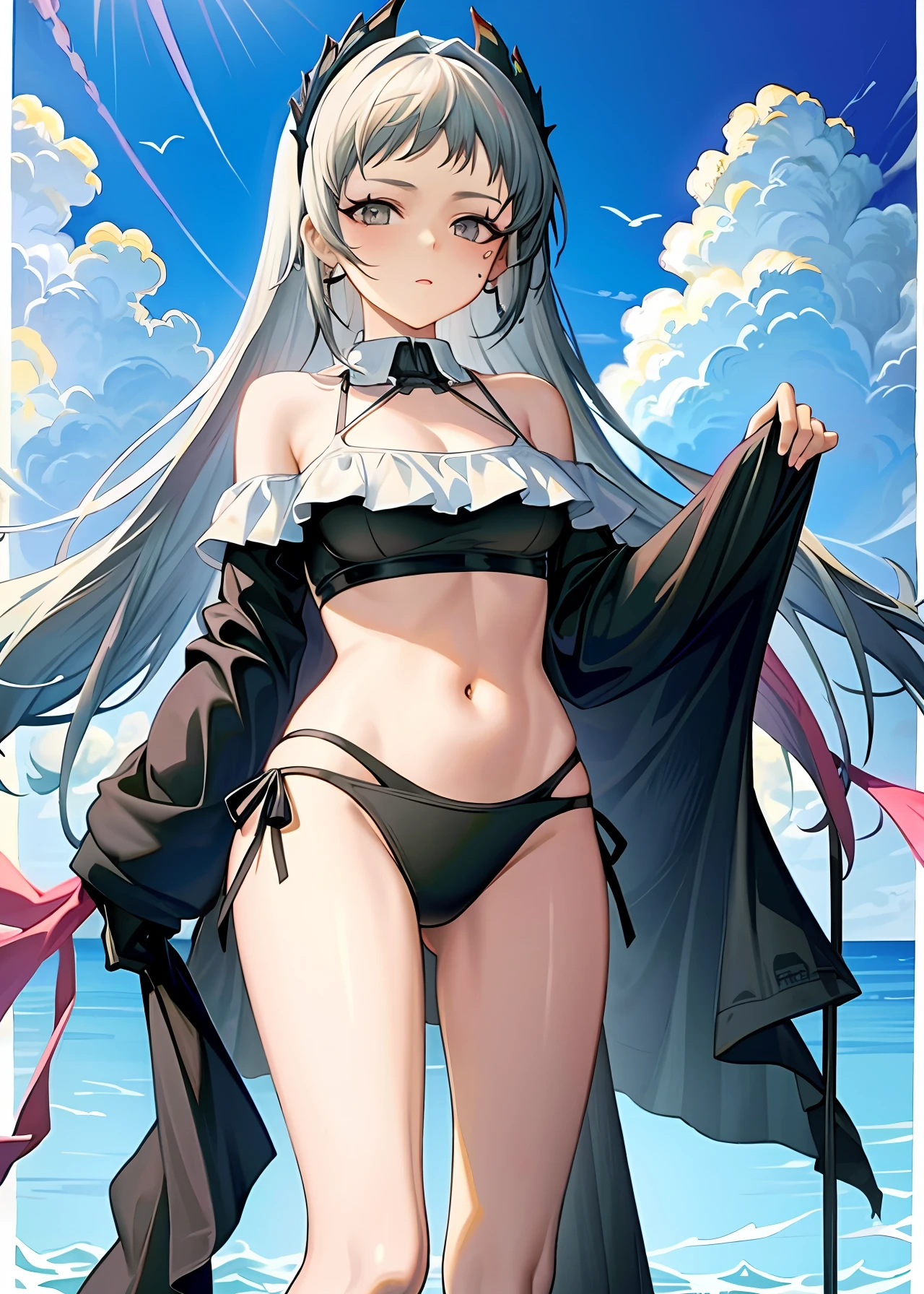 White-haired girl in bikini