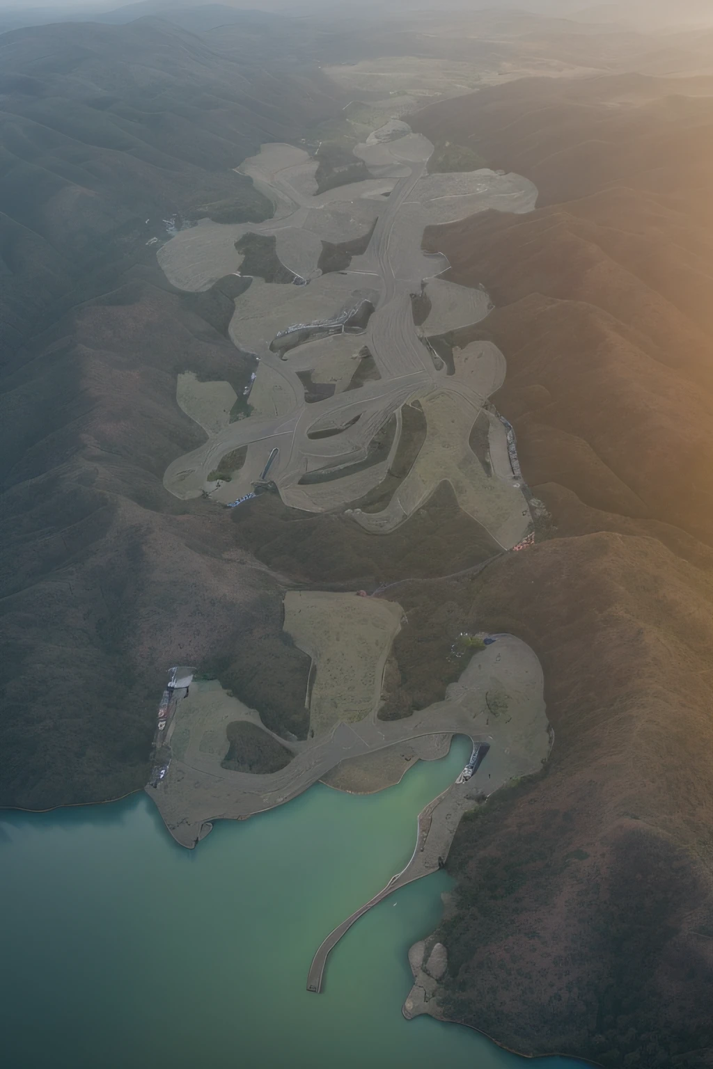 aerial shot，(overlooks:1.2)，mountain peaks，rios，Meandering，Clouds，(Complicated details)，hdr，(Complicated details，ultra - detailed:1.2)，Cinema lenses，Vignette，at centre