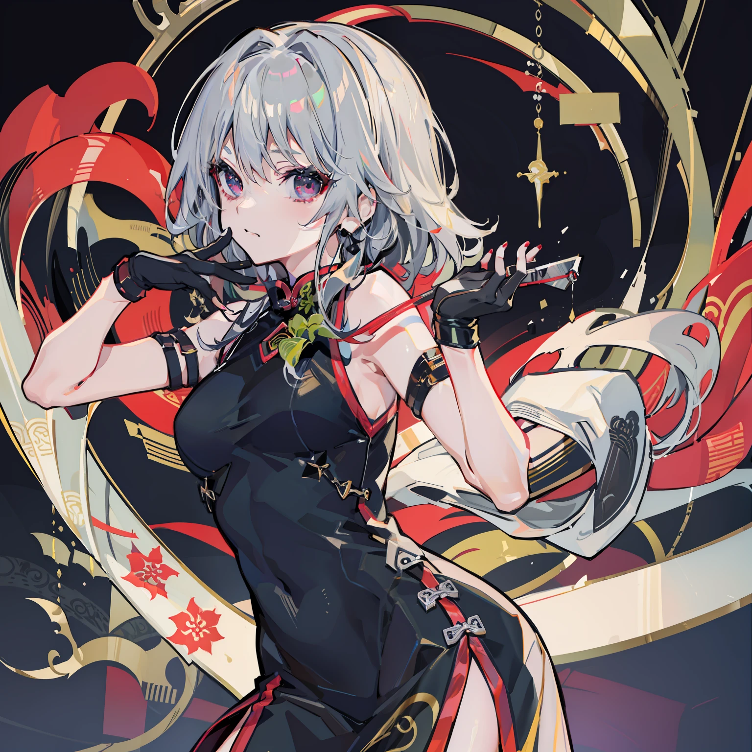 Anime girl with a sword and a black dress - SeaArt AI