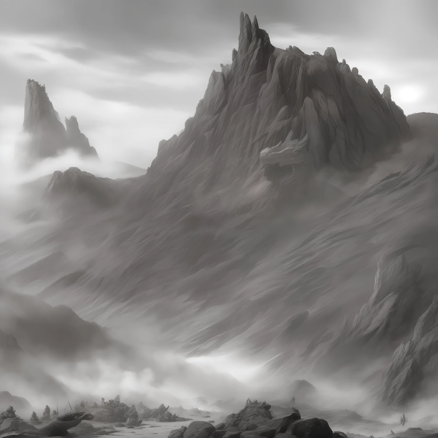 big dragon，火焰，the elf，Orc symbaroum，army，huge battle，Broad perspectives，Shady，combats，fanciful，illustration，Lots of details，high qulity，8k，Brutal，legendary，volcano background，cinematric light