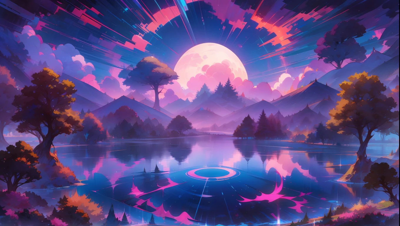 A surreal masterpiece，It presents beautiful and spectacular views in cool colors。Clouds form the background，Accompanied by the moon and fantastic sky reflections。The beautiful sky blends in with the colors of the clouds，Like a blue flame。This 8K picture creates a fantastic atmosphere，Colorful clouds are suspended in it，Create surreal visual experiences