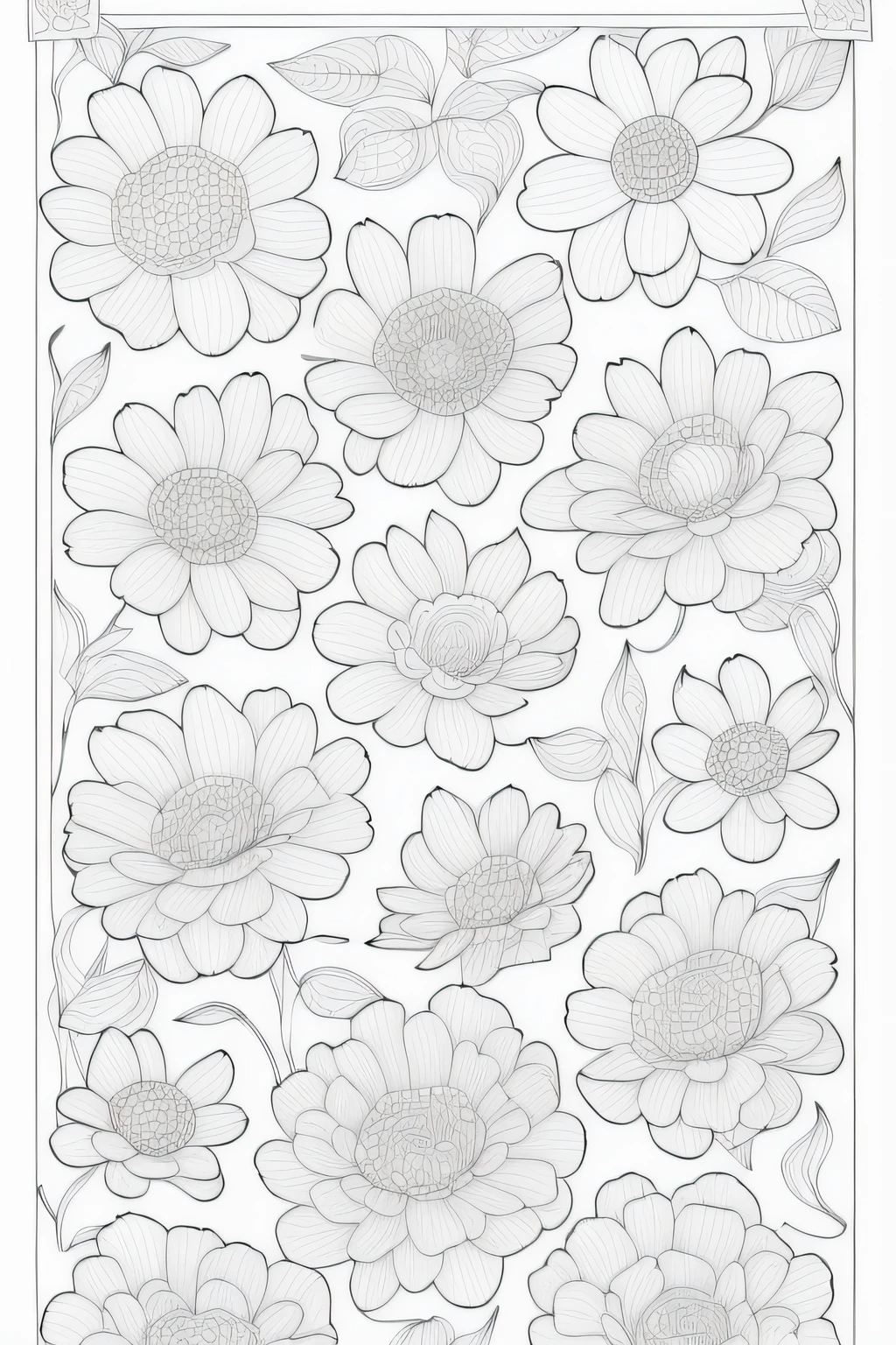 b/w outline art for kids coloring book page flowers ,embroidery pattern coloring pages, full white, white background, Sketch style, full body (((((white background))))), only use outline, line art, coloring book, clean line art, white background, Sketch style