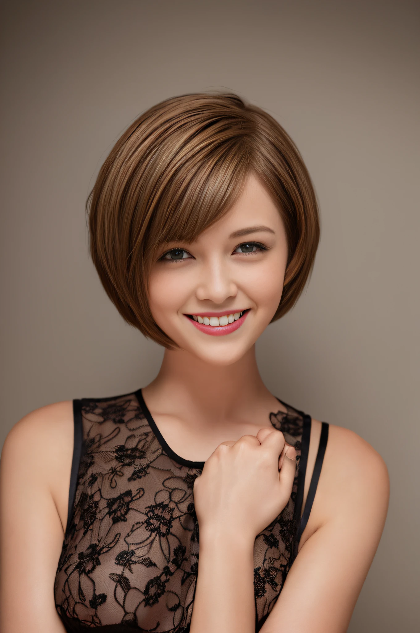 Short-haired boyish shorthair Lingerie Brown hair A big smile Big
