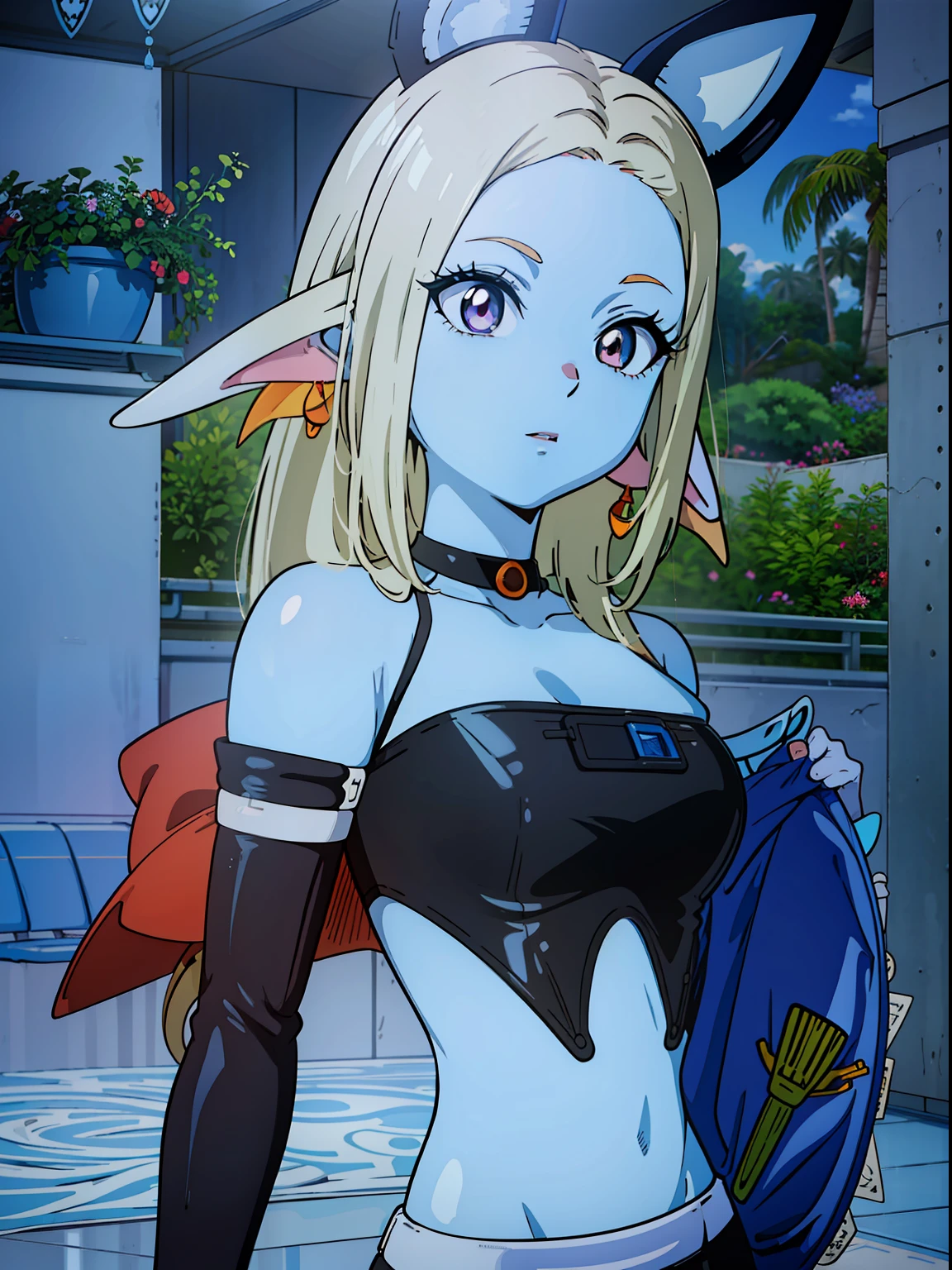 8K, High accuracy, Animated, married woman, Beautiful, a small face, Beautiful, Bright, Eye Highlights, Sexy, Erotic, beautiful line art.
light blue skin, Ears orange fin, Bunny Girl, Bunny suit,Female characters of Akira Toriyama