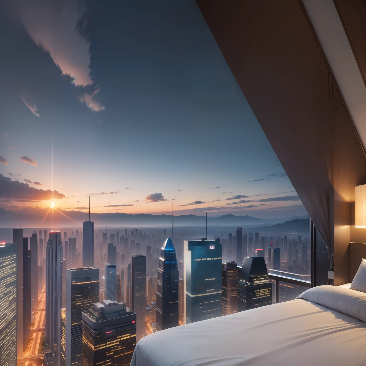 Skyscraper Hotel Rooms、of the highest quality、Ultra-high resolution、Gorgeous、Design of the near future