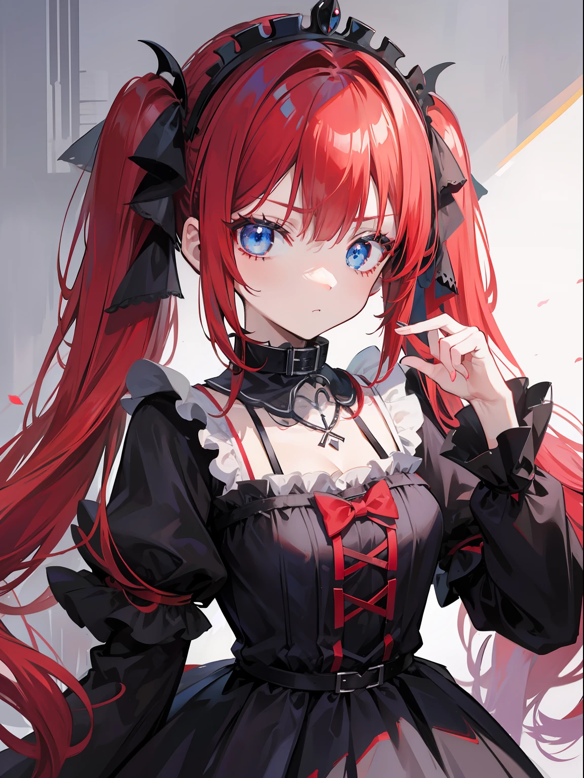 Red hair, Blue eyes, twintails, Goth ta, Darkgoth, Collar,Crown tiara,pride,solo,lolig hair,