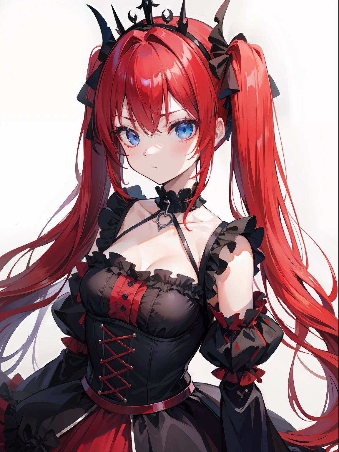Red hair, Blue eyes, twintails, Goth Lolita, Darkgoth, Collar,Crown tiara,pride,solo,loli,Long hair,