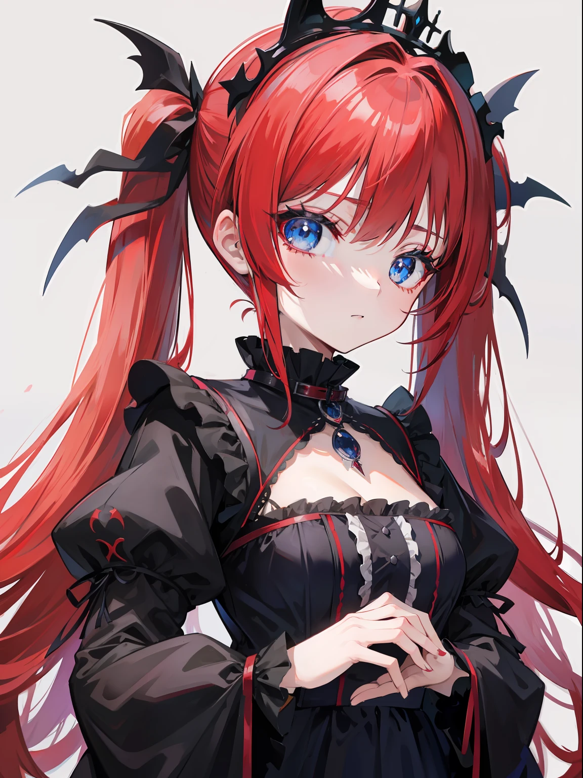 Red hair, Blue eyes, twintails, Goth Lolita, Darkgoth, Collar,Crown tiara,pride,solo,loli,Long hair,