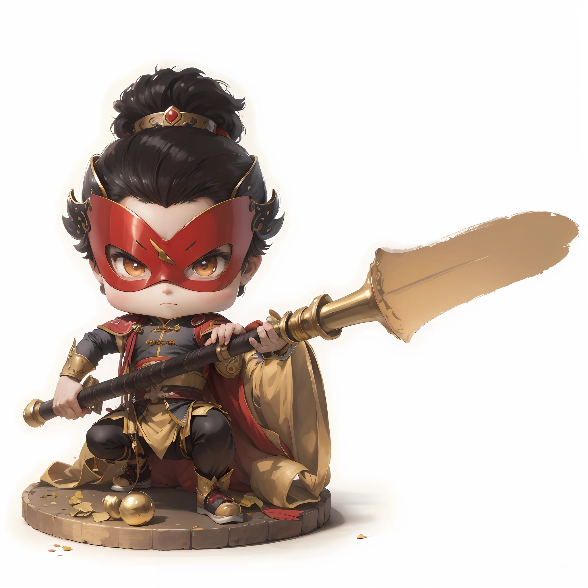 male people,Chibi anime characters,spears,China-style,Chinese costumes,half squatting,Chinese shoes,Refinement,high definition detail,tmasterpiece,HighestQuali,8K