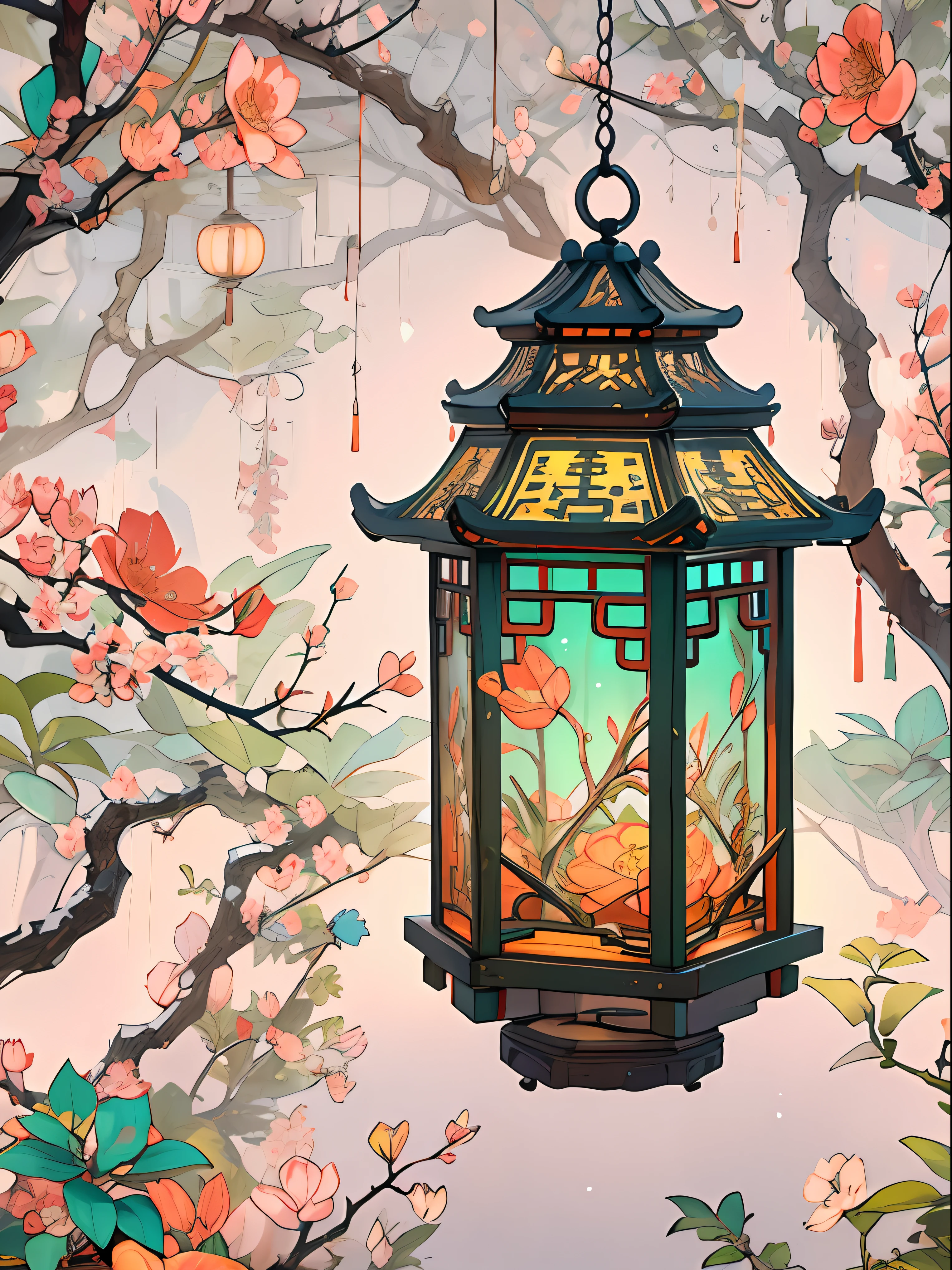 sugar syrup-made exquisite and intricate octagonal lantern, colorful, delicate patterns, translucent, glowing in the dark, hanging from a tree branch, gently swaying in the breeze, creating a magical and enchanting atmosphere, traditional Chinese style, handcrafted with attention to detail, capturing the essence of craftsmanship, by a skilled artisan, ,32k uhd, best quality, masterpiece, super detail, high details,