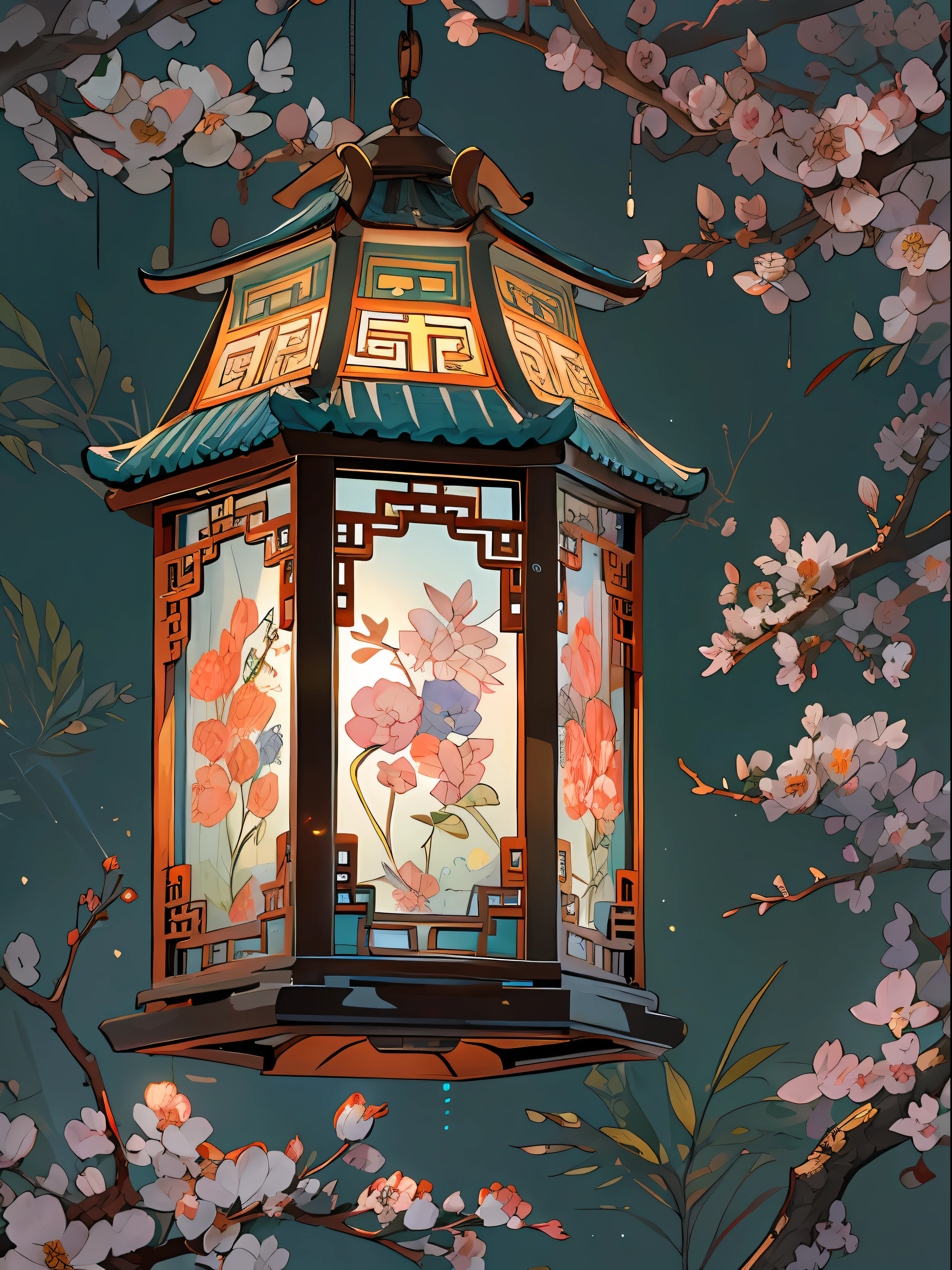 sugar syrup-made exquisite and intricate octagonal lantern, colorful, delicate patterns, translucent, glowing in the dark, hanging from a tree branch, gently swaying in the breeze, creating a magical and enchanting atmosphere, traditional Chinese style, handcrafted with attention to detail, capturing the essence of craftsmanship, by a skilled artisan, ,32k uhd, best quality, masterpiece, super detail, high details,