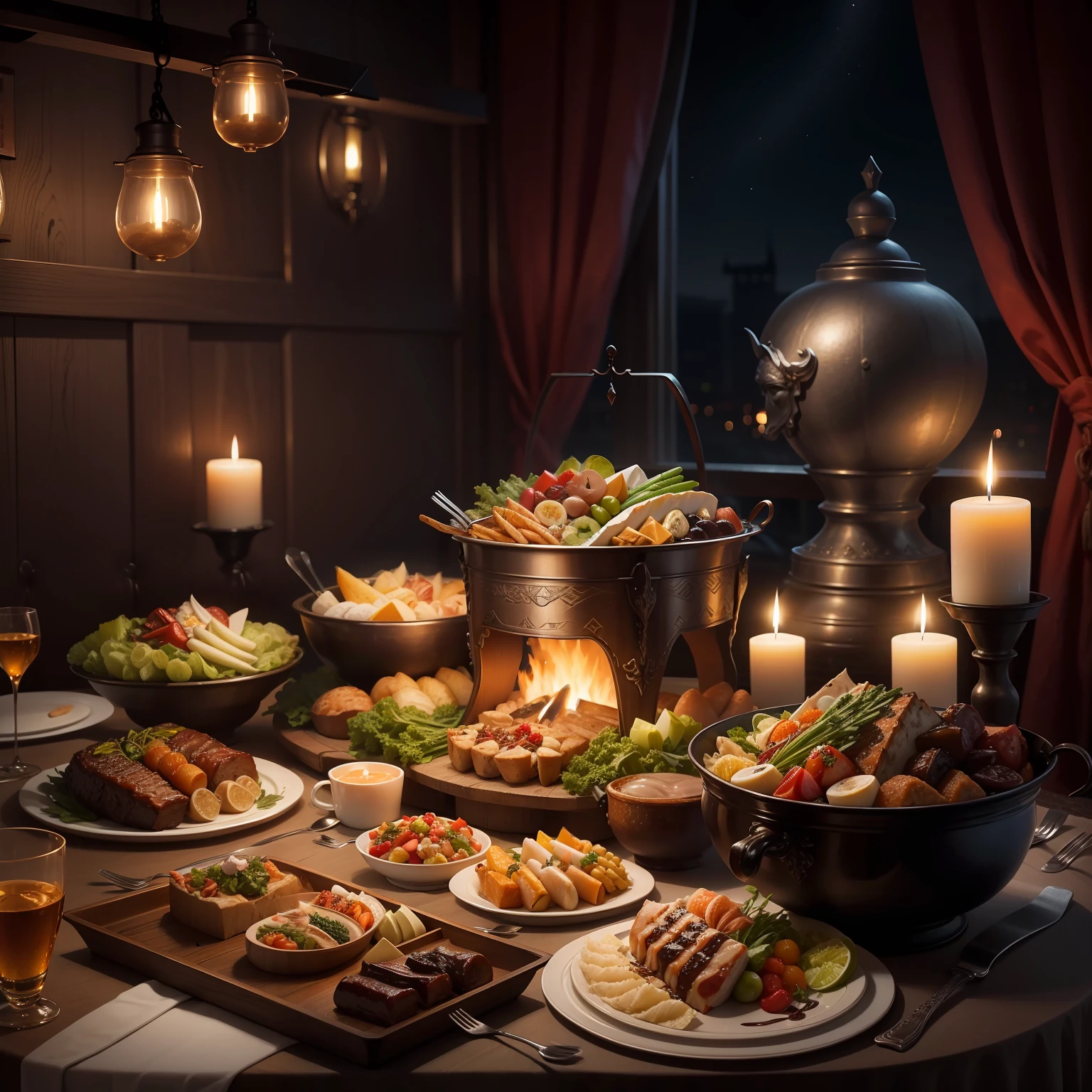Buffet in luxury hotels Night View Viking dinner Haute cuisine top-quality masterpiece 超A high resolution