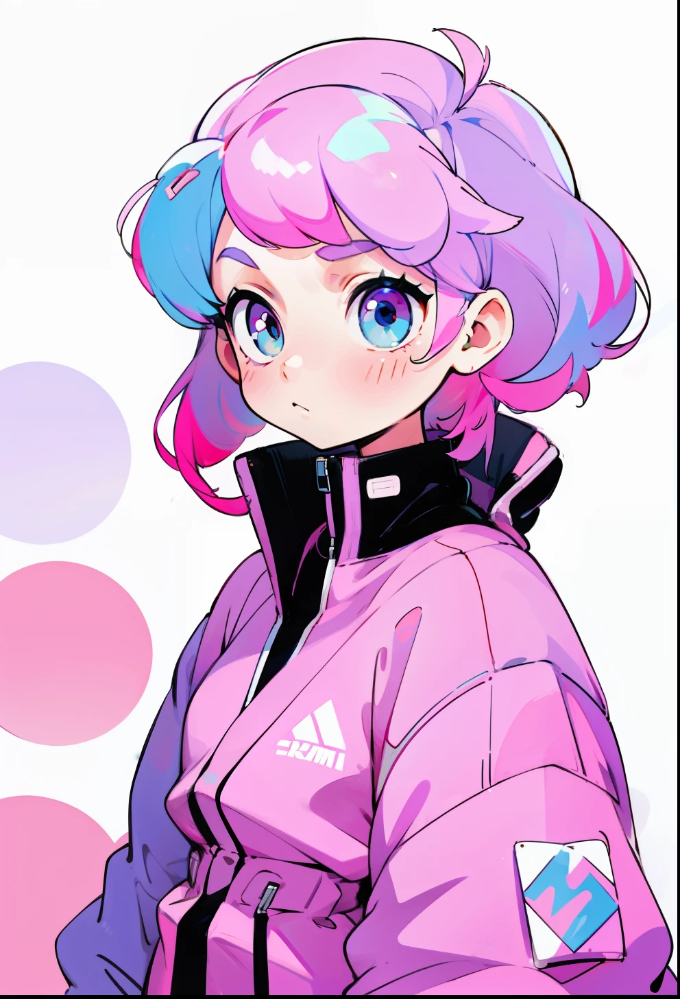 Pastel pink hair, 1Girl, Windbreaker clothes