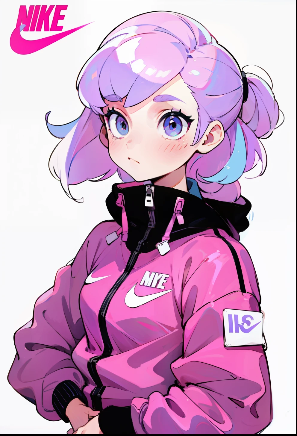Pastel pink hair, 1Girl, Nike Tracksuit