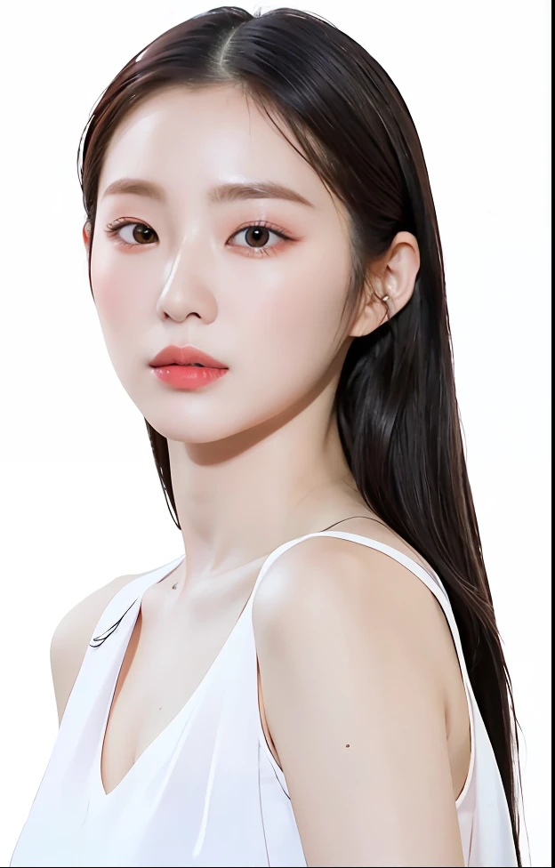 a close up of a woman with long hair wearing a white top, beautiful Korean women, Gorgeous young Korean woman, Xianxia, Korean symmetrical face, Beautiful young Korean woman,mannequin