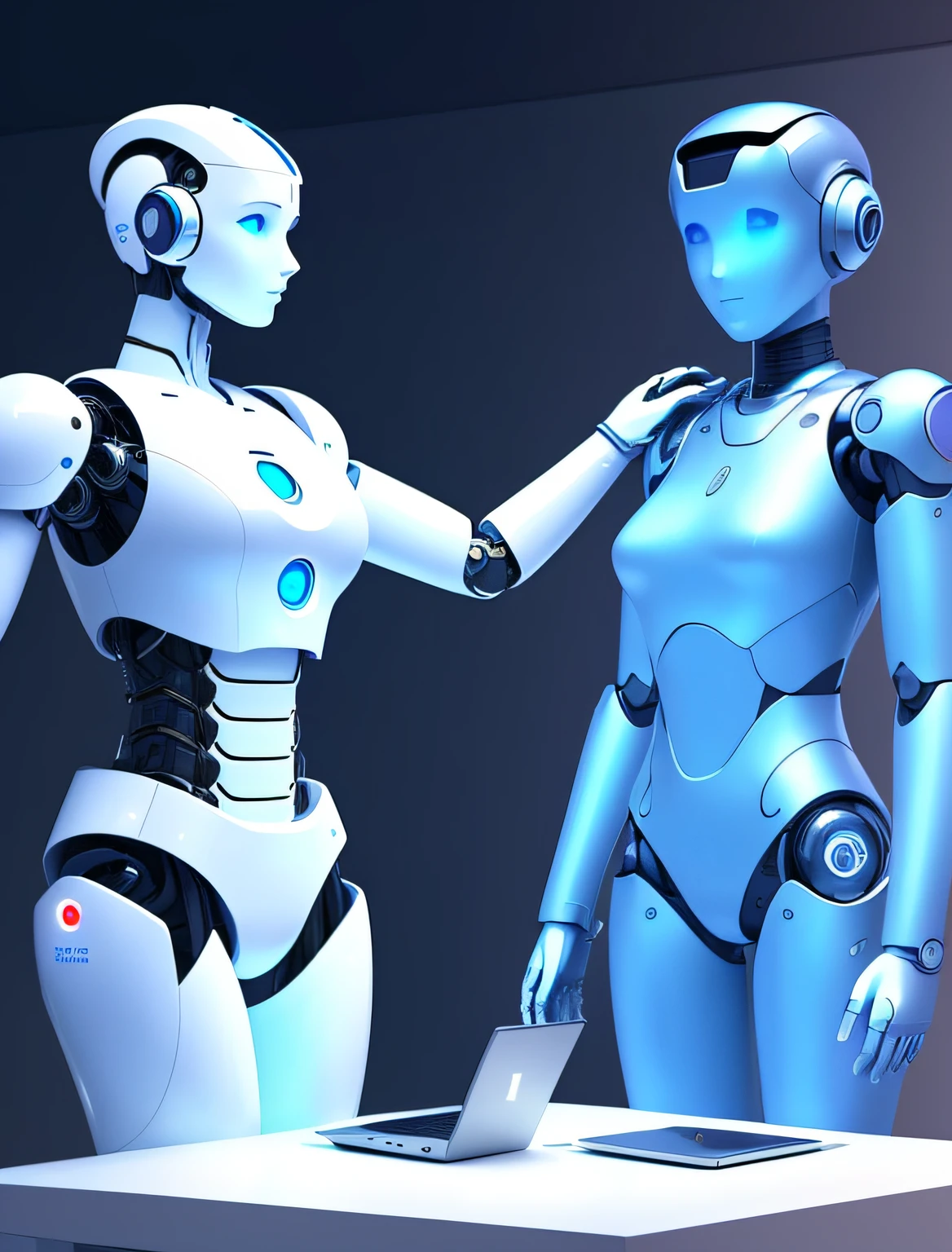 It symbolizes the collaboration and partnership between technology and humans. The image shows the idea of a robotic virtual assistant working in conjunction with a human being, representando o conceito de um assistente virtual como eu.