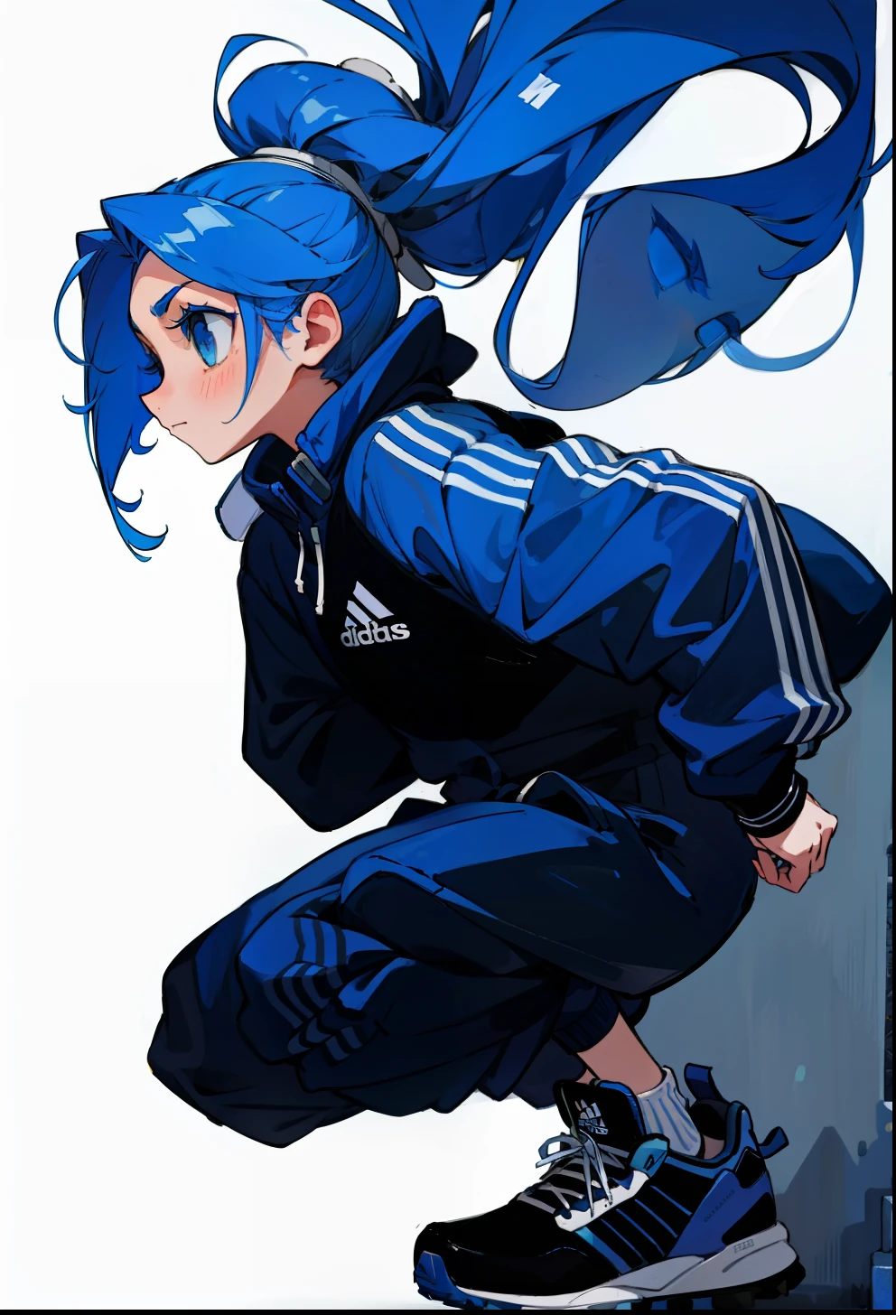 Blue hair, 1Girl, Adidas Clothing