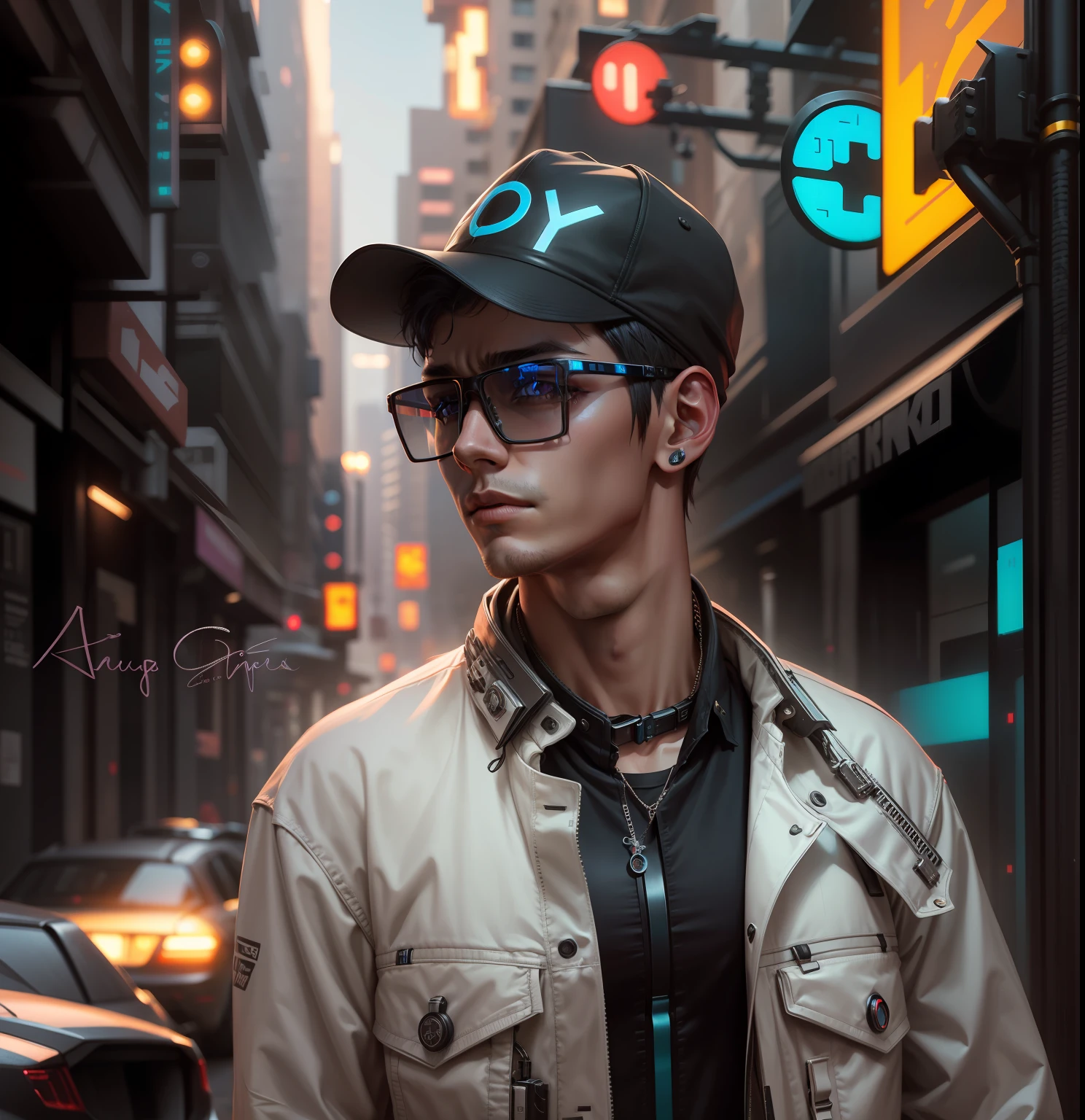 change background cyberpunk  handsome boy realistic Ultra 8k realistic