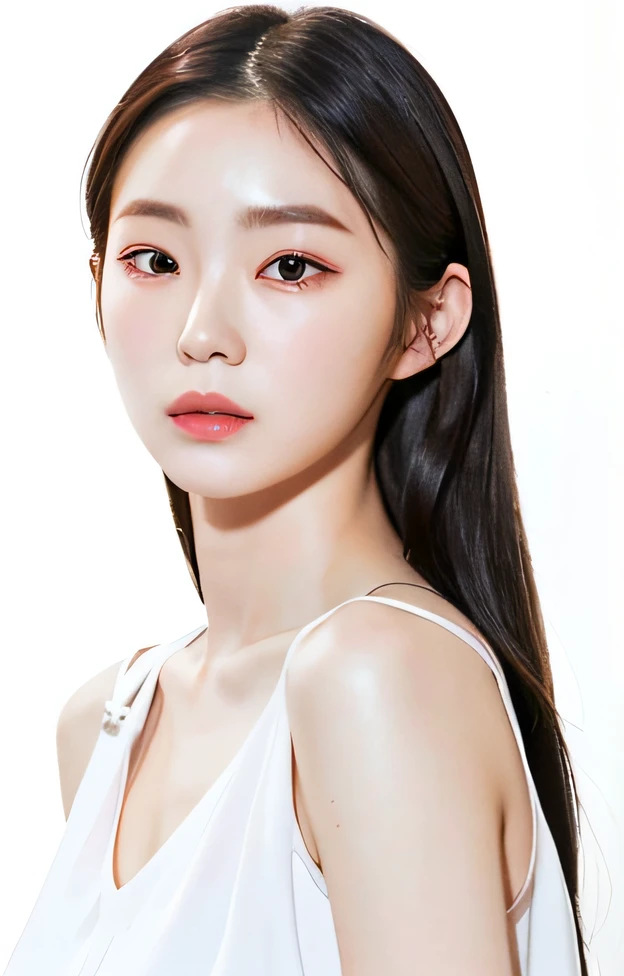 a close up of a woman with long hair wearing a white top, beautiful Korean women, Gorgeous young Korean woman, Xianxia, Korean symmetrical face, Beautiful young Korean woman,Mannequin,realisticlying,ultraclear