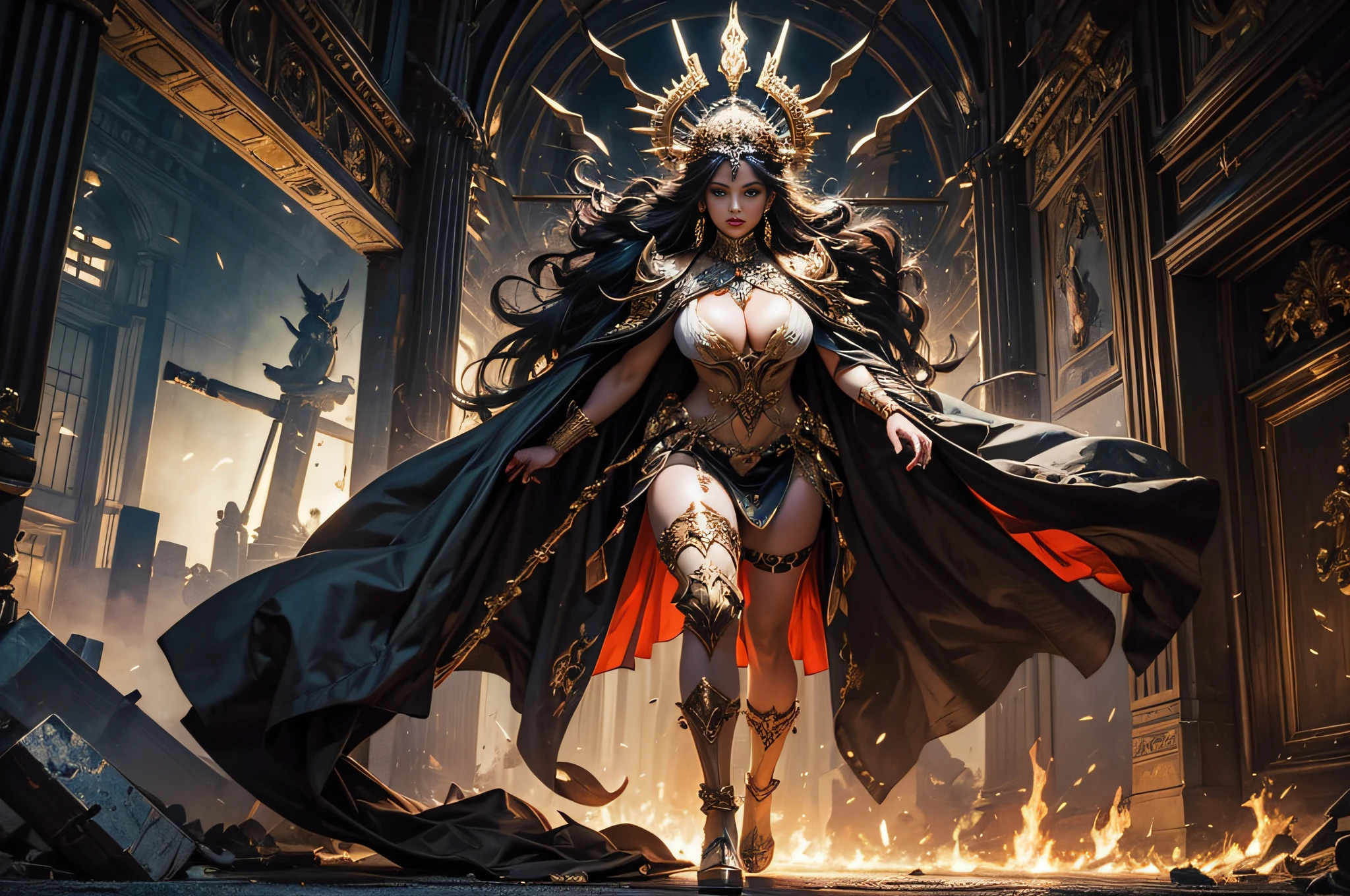 (great artwork, best quality) A powerful and destructive woman as a deity of destruction with an imposing presence, (dressed as a goddess): 1.2,