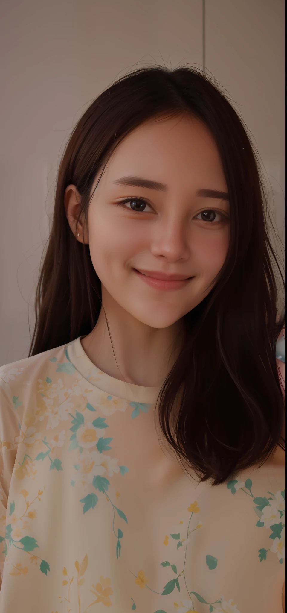 Girl in a cafe in a garden , smiling, so generated , accurate face , highly detailed, beautiful face , beautiful eyes ,